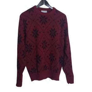 Le Tigre Burgundy Snowflake Knit Ski Sweater Size Medium Long Sleeved Crewneck